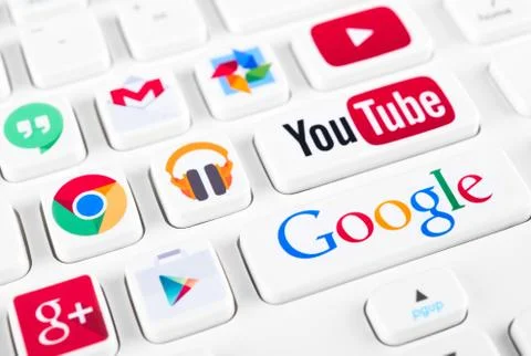 Most popular logotypes of google applications 스톡 사진