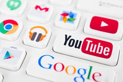 Most popular logotypes of google applications Stock Photos