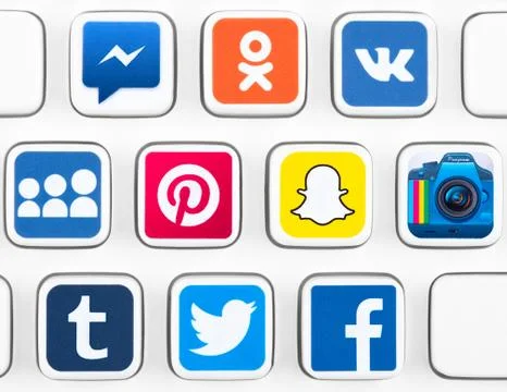 Most popular logotypes of social networking applications Stock Illustration