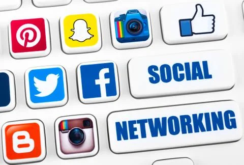 Most popular logotypes of social networking applications Stock Illustration