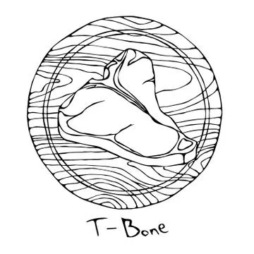 Most Popular Steak T-Bone on a Round Wooden Cutting Board. Beef Cut. Meat Gui Stock Illustration