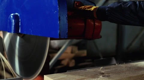 Most saw aligns edges of the boards, cutting them. Stock Footage 62508844