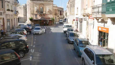 Mosta, Malta, view of the typical streets from high Stock Footage 117604372