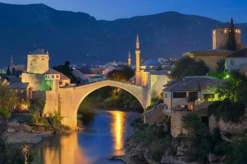 Mostar &amp; Blue Hour Stock Photos