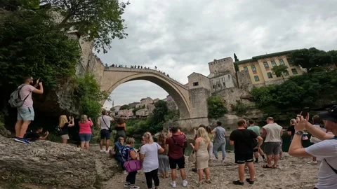 Mostar Bridge From the Bottom Stock Footage 223295875