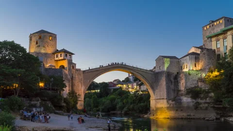 Mostar bridge day to night timelapse, Bosnia and Herzegovina Видео 149541583