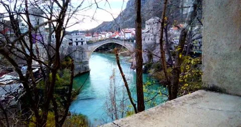 Mostar Bridge over Neretva river Stock Footage 149494567