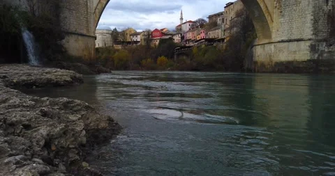 Mostar Bridge over Neretva river Stock Footage 149494879