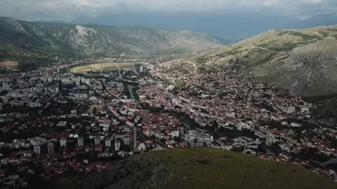 Mostar: City Panorama Stock Footage 304519612