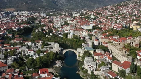 Mostar old bridge Aerial Stock Footage 131971077