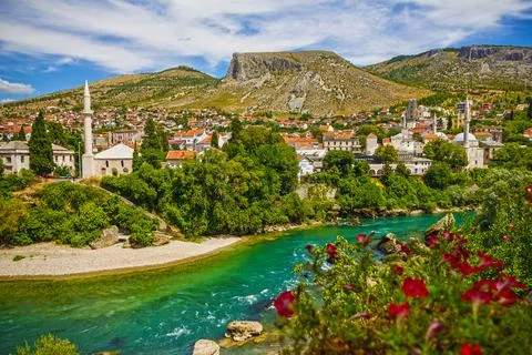Mostar old town river view in Bosnia and Herzegovina Stock Photos