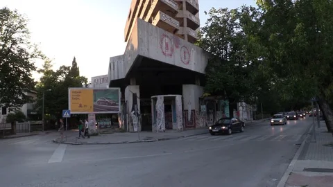 Mostar - tiling up to Sniper Tower Stock Footage 80005938