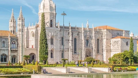 Mosteiro dos Jeronimos, located in the Belem district of Lisbon, Portugal. Video stock 107761622