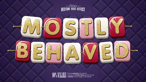 Mostly Behaved Gold Glitter Text Effect on Red Cream and Pink Tiles Stock Illustration