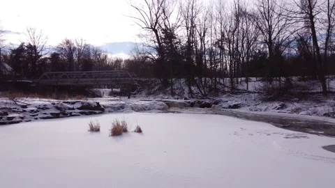Mostly frozen river Stock Footage 228466756