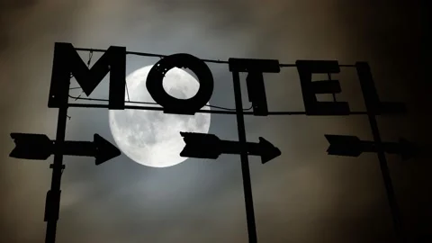 Motel Billboard: Time Lapse by Night with Full Moon, Concept of Travel Stock Footage 153430409