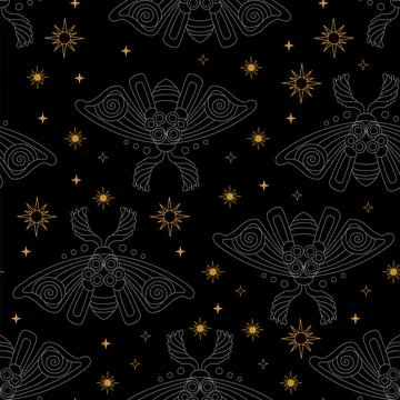 Moth and stars seamless pattern Stock Illustration