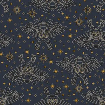 Moth and stars seamless pattern vector illustration Stock Illustration