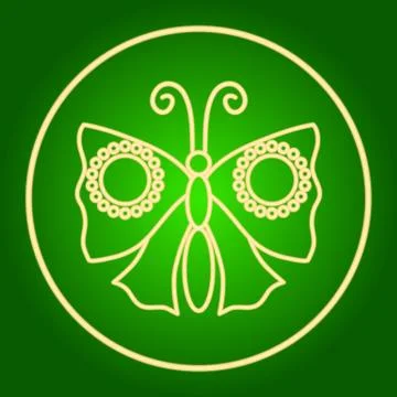 Moth, butterfly in a neon circle. Easter. Stock Illustration