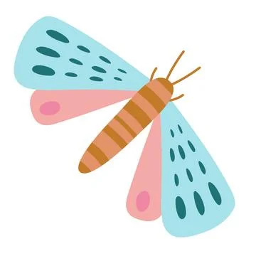 Moth with circular spots, Hawkmoth. Pink, blue and brown elegant butterfly... Stock Illustration