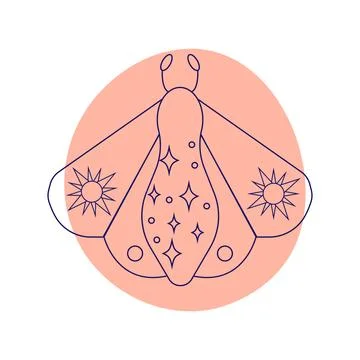 Moth. Esoteric symbol. Hand drawn linear Stock Illustration