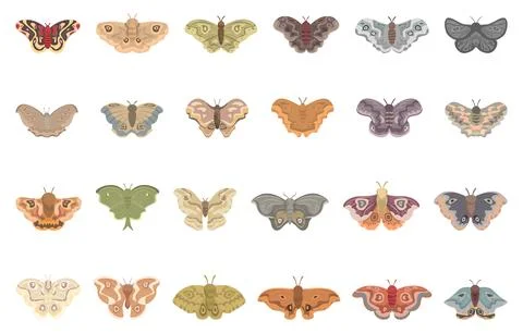 Moth icons set cartoon vector. Nature wing Illustrazione stock