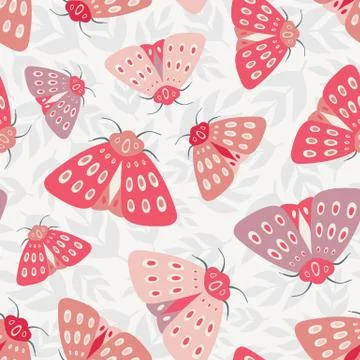 Moth pattern. Seamless vector insect repeat design in pink. Stock Illustration