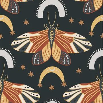 Moth vector seamless pattern. Illustrazione stock