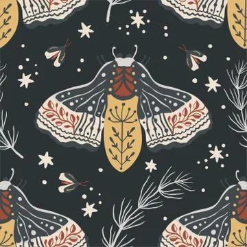 Moth vector seamless pattern. Stock Illustration