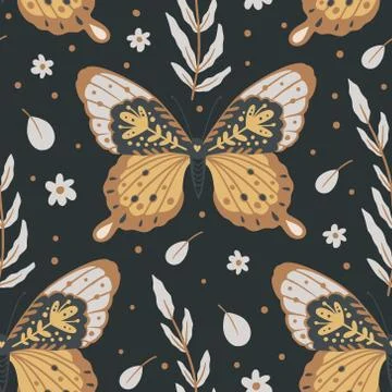 Moth vector seamless pattern. Illustrazione stock