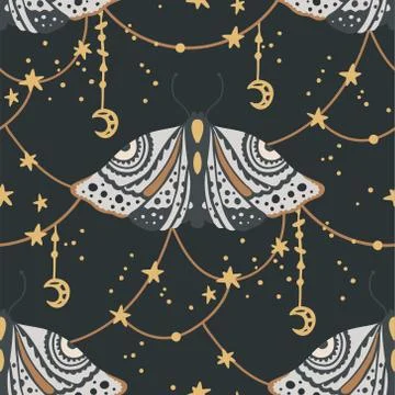 Moth vector seamless pattern. 스톡 일러스트