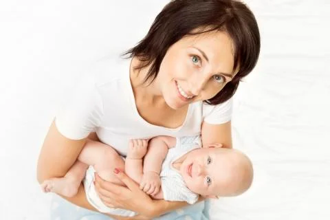 Mother and Baby, Mom Holding Newborn Kid on Hands, Woman with Infant Child Stock Photos
