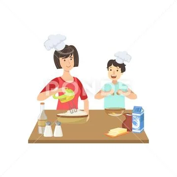 Mother And Child Cooking Together Illustration Stock Illustration