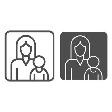 Mother and child in a frame line and solid icon, motherhood concept, Mom and her Stock Illustration