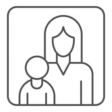 Mother and child in a frame thin line icon, motherhood concept, Mom and her baby Stock Illustration