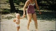 Mother And Child Walk Down To The Beach 1950S Vintage Film Home Movie Stock Footage