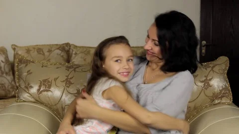 Mother and daughter kissing. Love. Happy... | Stock Video 