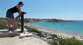 Mother and daughter looking at Coral Bay beach in Mediterranean, Paphos, Cyprus HD Footage
