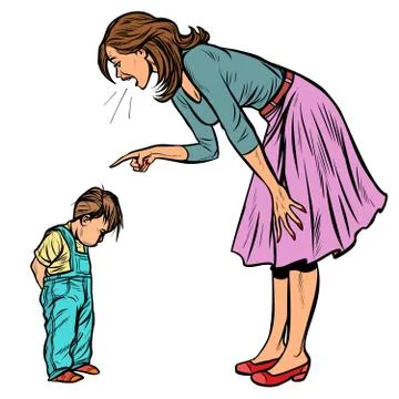 Mother and guilty son. isolate on white background Stock Illustration