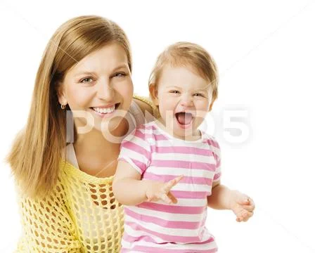 Mother and Kid Girl, Happy Mom with Baby Daughter, Infant Child and Mum Stock Photos