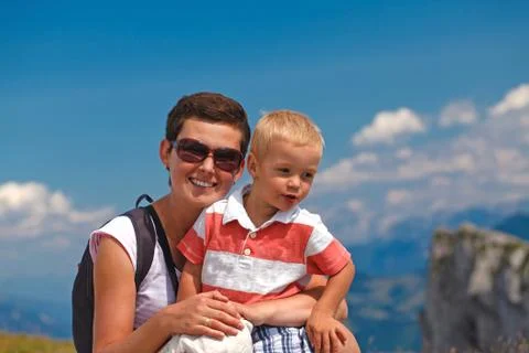 Mother and son in the Alps Stock Photos
