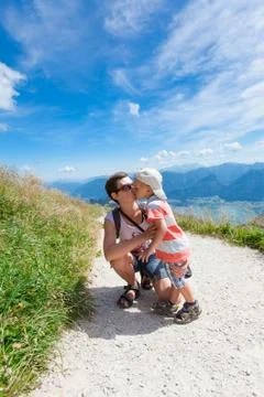 Mother and son in the Alps Stock Photos