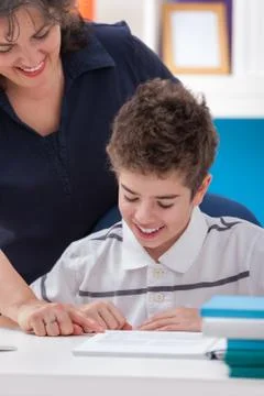 Mother and son at the computer Stock Photos
