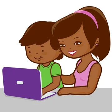 Mother and son on the computer. Vector Illustration Stock Illustration