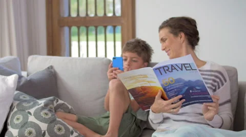 Mother and son on couch Video stock 57826766