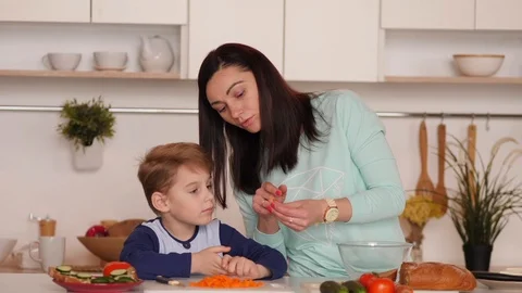 Mother and son in the kitchen Stock Footage 88347198