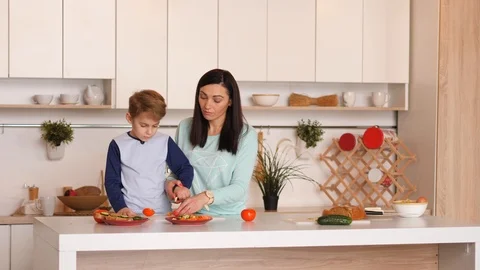 Mother and son in the kitchen Stock Footage 89334000