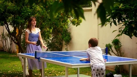 Mother and son playing table tennis Stock Footage 75040302