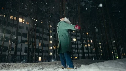 Mother and son playing at winter festival, snowing. Vidéo 168346165