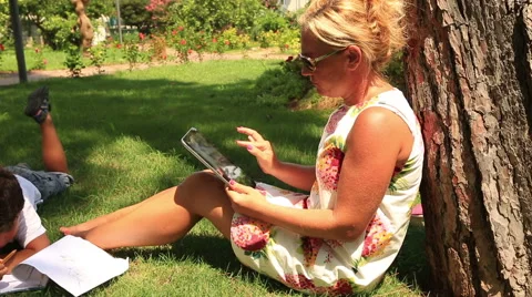 Mother and son using digital tablet Stock Footage 41324306